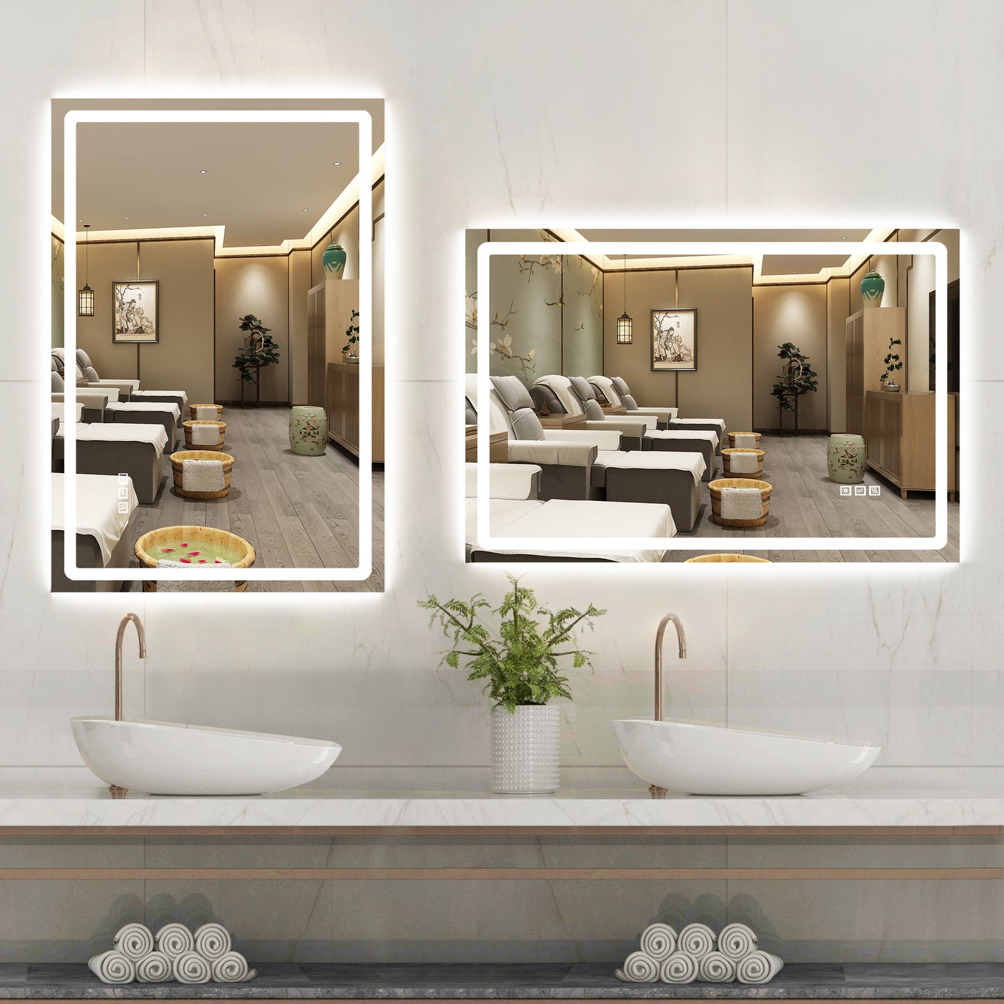 Anti-Fog Wall Mounted Lighted Vanity Mirror LED Bathroom Mirror anti Fog Waterproof, 40"X 24" Rectangle Silver