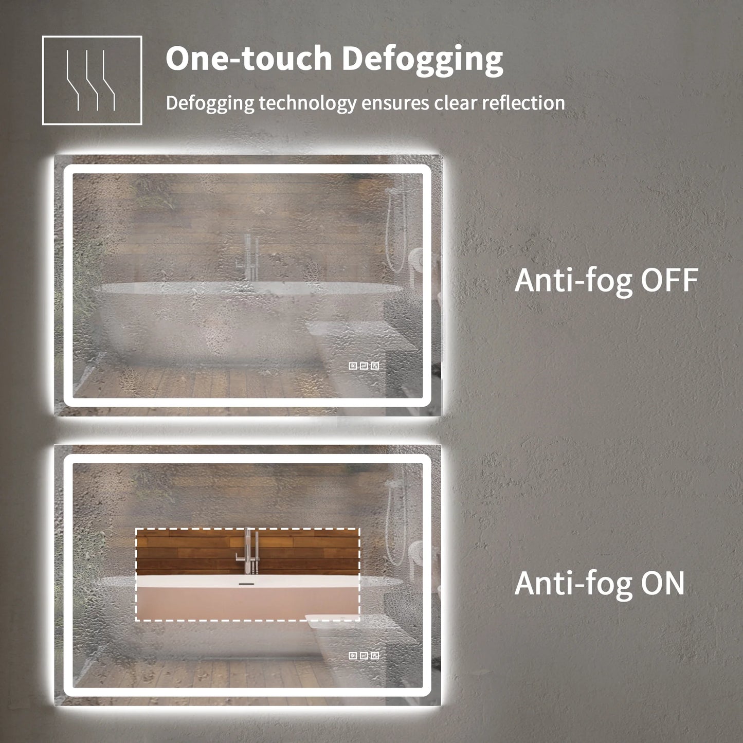 Anti-Fog Wall Mounted Lighted Vanity Mirror LED Bathroom Mirror anti Fog Waterproof, 40"X 24" Rectangle Silver