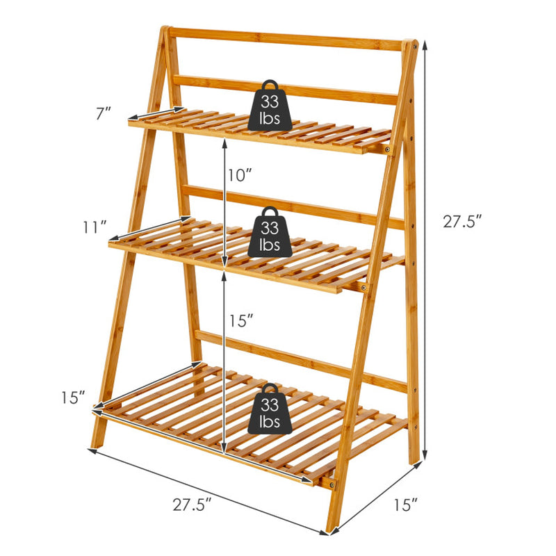 3-Tier Bamboo Plant Stand Foldable Display Shelf for Balcony