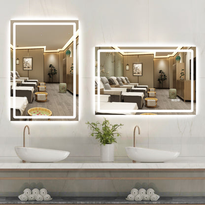 Anti-Fog Wall Mounted Lighted Vanity Mirror LED Bathroom Mirror anti Fog Waterproof, 40"X 24" Rectangle Silver
