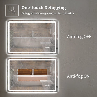 Anti-Fog Wall Mounted Lighted Vanity Mirror LED Bathroom Mirror anti Fog Waterproof, 40"X 24" Rectangle Silver