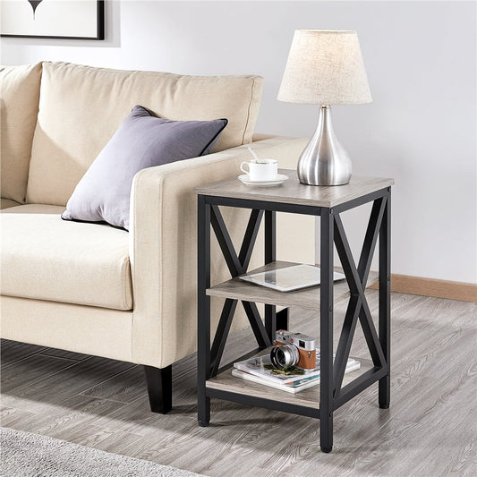 3 Tier X Frame Side Table for Living Room, Gray